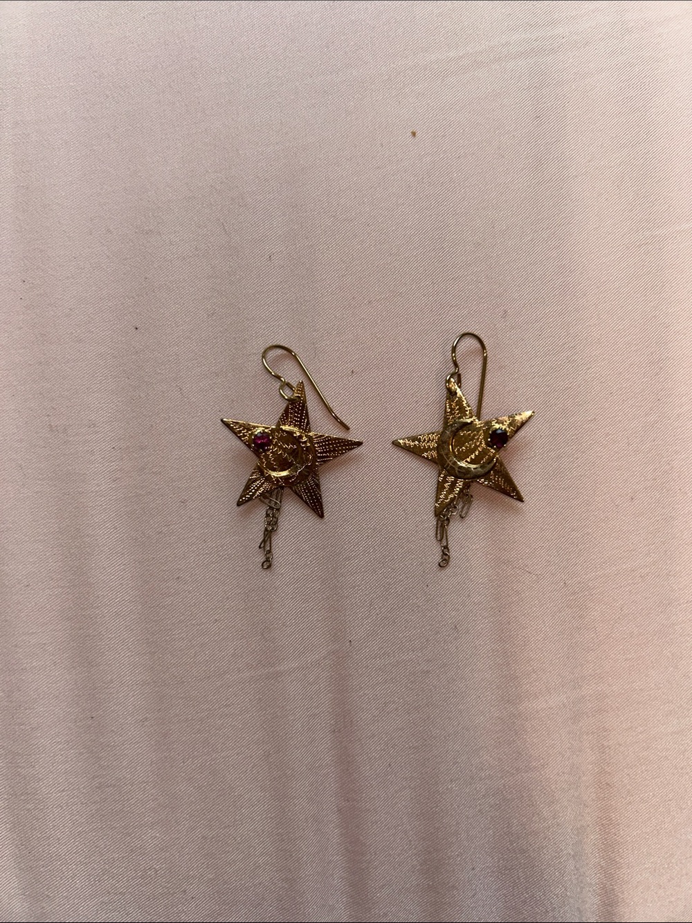 Vintage Gold Star Crescent Moon Dangle Earrings (says 24k on the back)